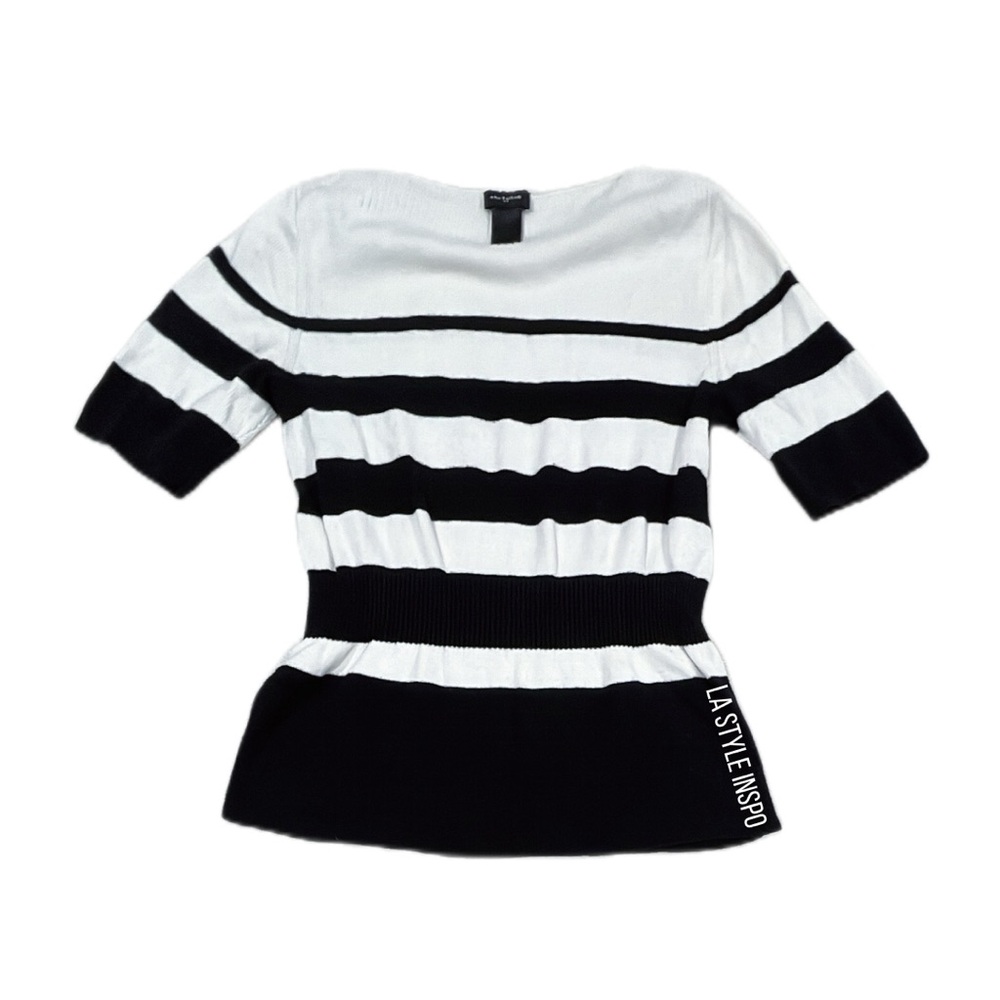 Ann Taylor Short Sleeved Top Lines Contrast Black and White Size 8